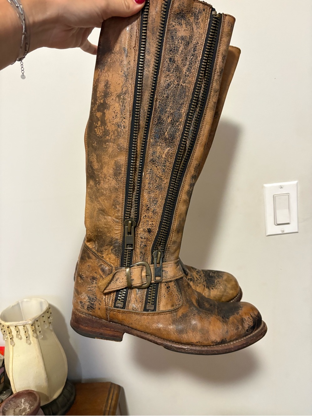 Bed Stu Tall Brown Leather Zip Riding Boots